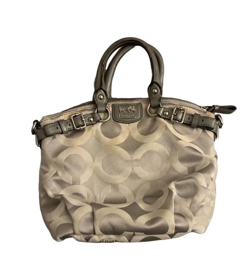 COACH 18650 Madison Op Art Sophia Satchel Gray Sateen Handbag